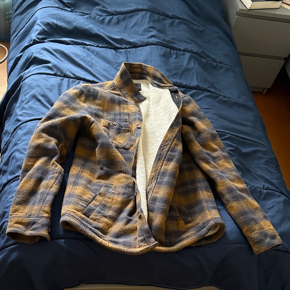 O'Neill Blue and Tan Plaid Sherpa Jacket